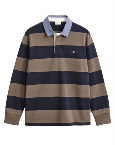 Gant - Reg Chambray Stripe Heavy Rugger Polo - Black Brown Melange